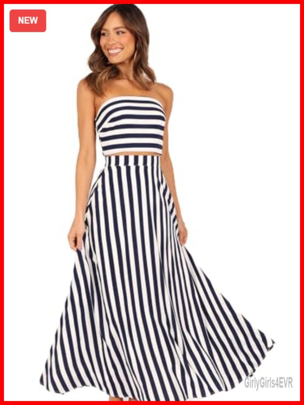 Sleeveless Striped Maxi Skirt Two-Piece Set Shired Back Pull On Zip